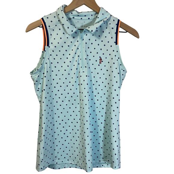 Under Armour Light Blue Ditsy Floral Sleeveless Polo Tank Top 1/4 Zip Sz M - Picture 1 of 9